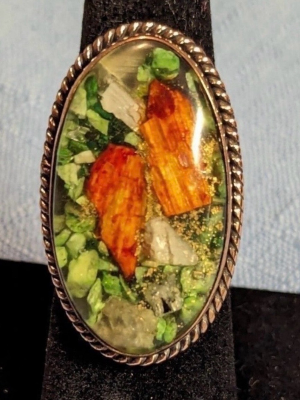Spiny Oyster Turquoise Handcrafted Oxidized Copper Ring (Size 6.5)
